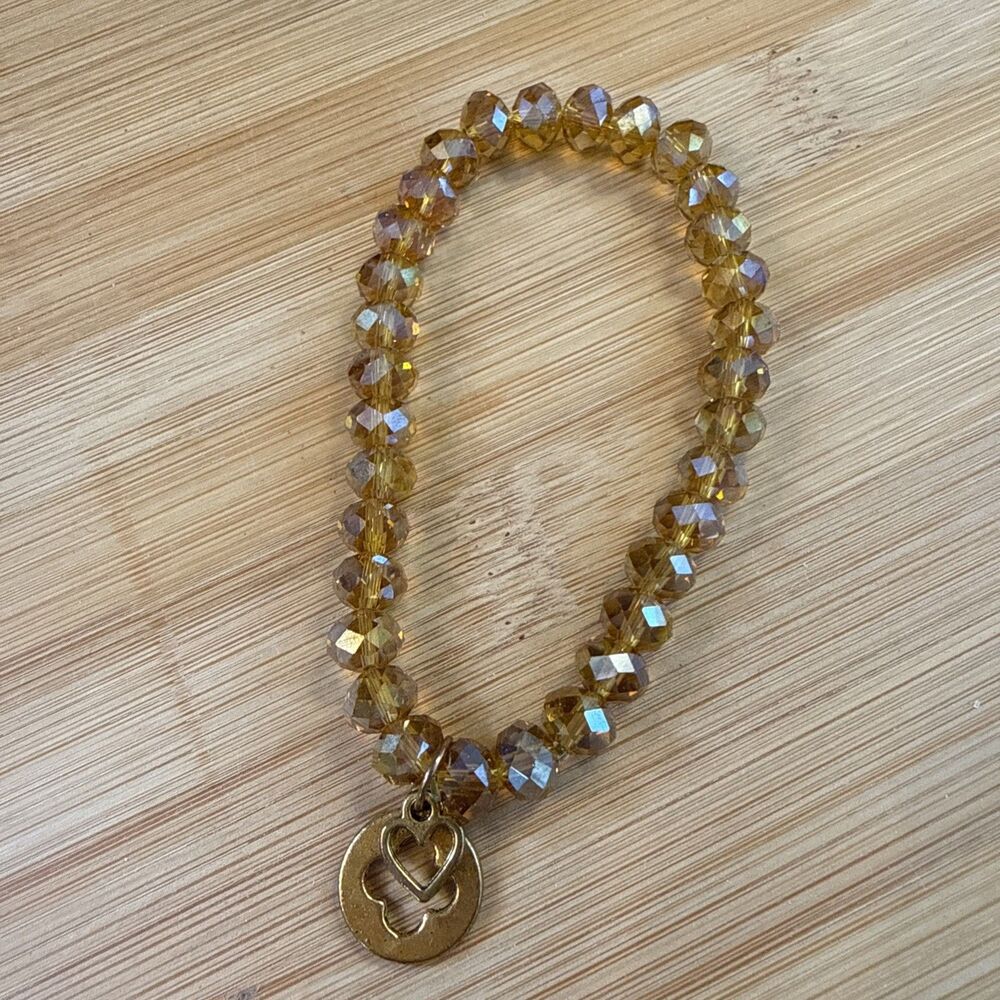 VINTAGE Y2K AMBER CRYSTAL CHARM ELASTIC BRACELET WITH CHARMS UNBRANDED